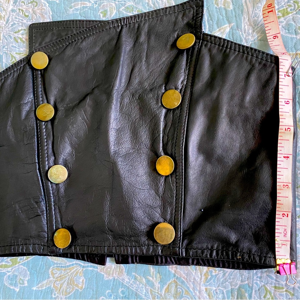 Black Strapless crop top bustier w brass button front